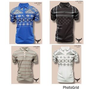 ‼️4 pieces,  Blue and White Nordic Pattern Polo Shirt